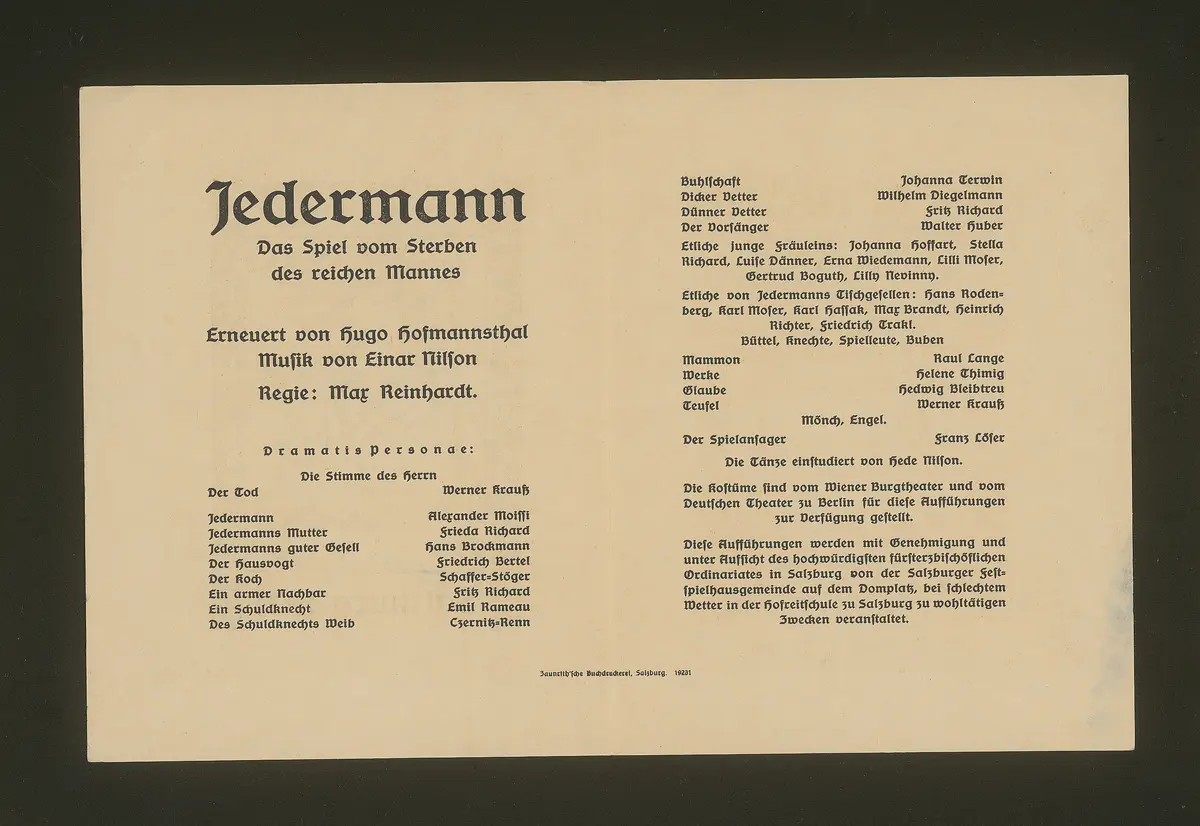 Jedermann, Titel in Vorlageform: Jedermann. Das Spiel vom Sterben des reichen Mannes