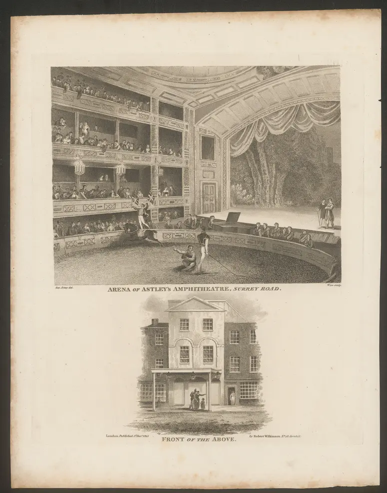 London, Astley's Amphitheatre, Titel in Vorlageform: Arena of Astley's Amphitheatre, Surrey Road. / Front of the above., Titel der Serie: Londina Illustrata