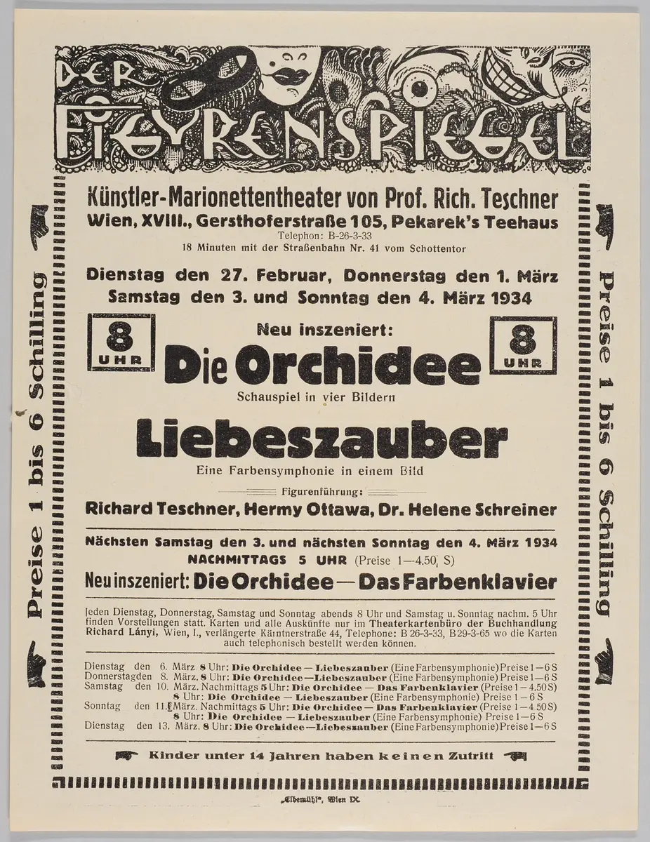 Der Figurenspiegel, Verweis auf Stücktitel: Die Orchidee, Verweis auf Stücktitel: Liebeszauber, Verweis auf Stücktitel: Das Farbenklavier