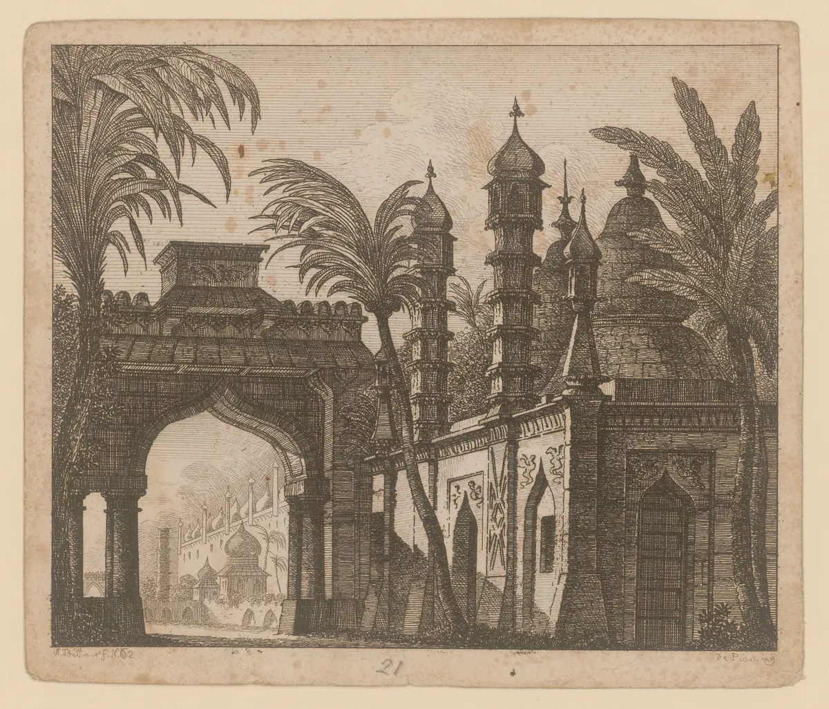 Die Bajateren, Alternativtitel: Die Bajaderen, Titel der Serie: Theaterdecorationen nach den Original Skitzen des k.k. Hof Theater Mahlers Anton de Pian, gestochen und verlegt von Norbert Bittner.