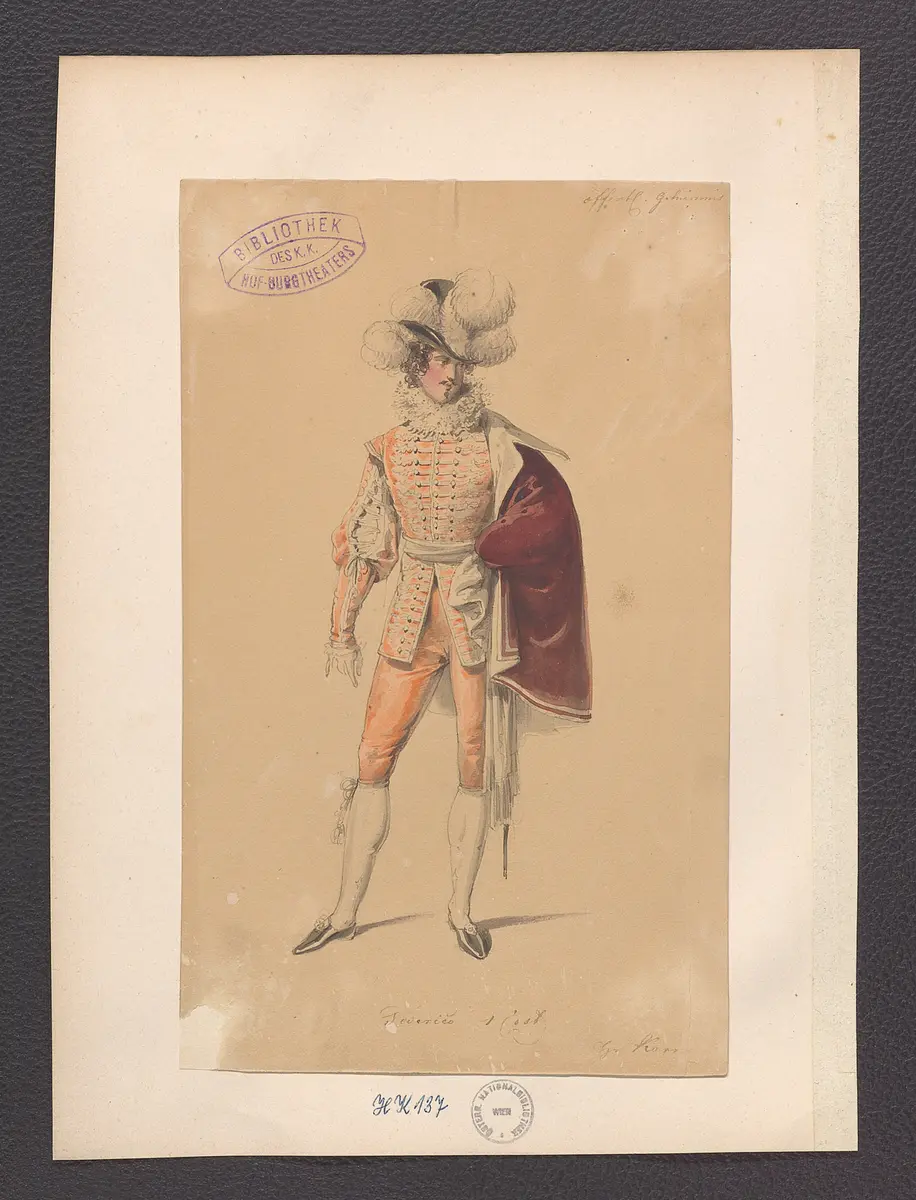 Das öffentliche Geheimnis, Alternativtitel: Das laute Geheimnis, Originaltitel: El secreto a voces, Titel der Serie: Figurinen des k.k. Hof-Burgtheaters