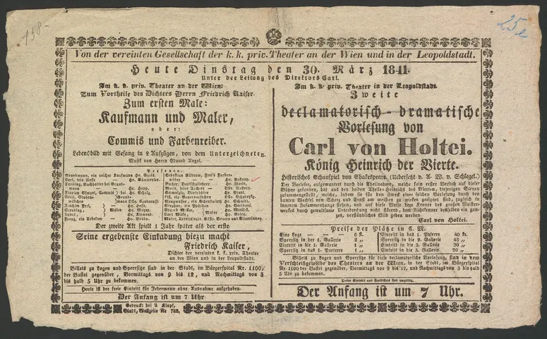 Kaufmann und Maler, oder Commis und Farbenreiber, Vorlesung von Carl von Holtei. König Heinrich der Vierte