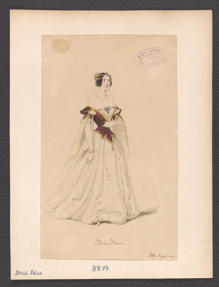 Donna Diana, oder Stolz und Liebe, Suchtitel: Donna Diana, Originaltitel: El desdén con el desdén, Titel der Serie: Figurinen des k.k. Hof-Burgtheaters