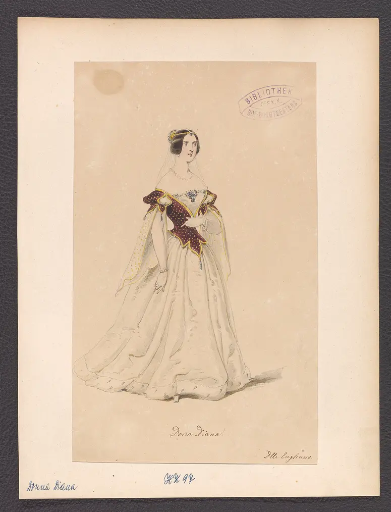 Donna Diana, oder Stolz und Liebe, Suchtitel: Donna Diana, Originaltitel: El desdén con el desdén, Titel der Serie: Figurinen des k.k. Hof-Burgtheaters