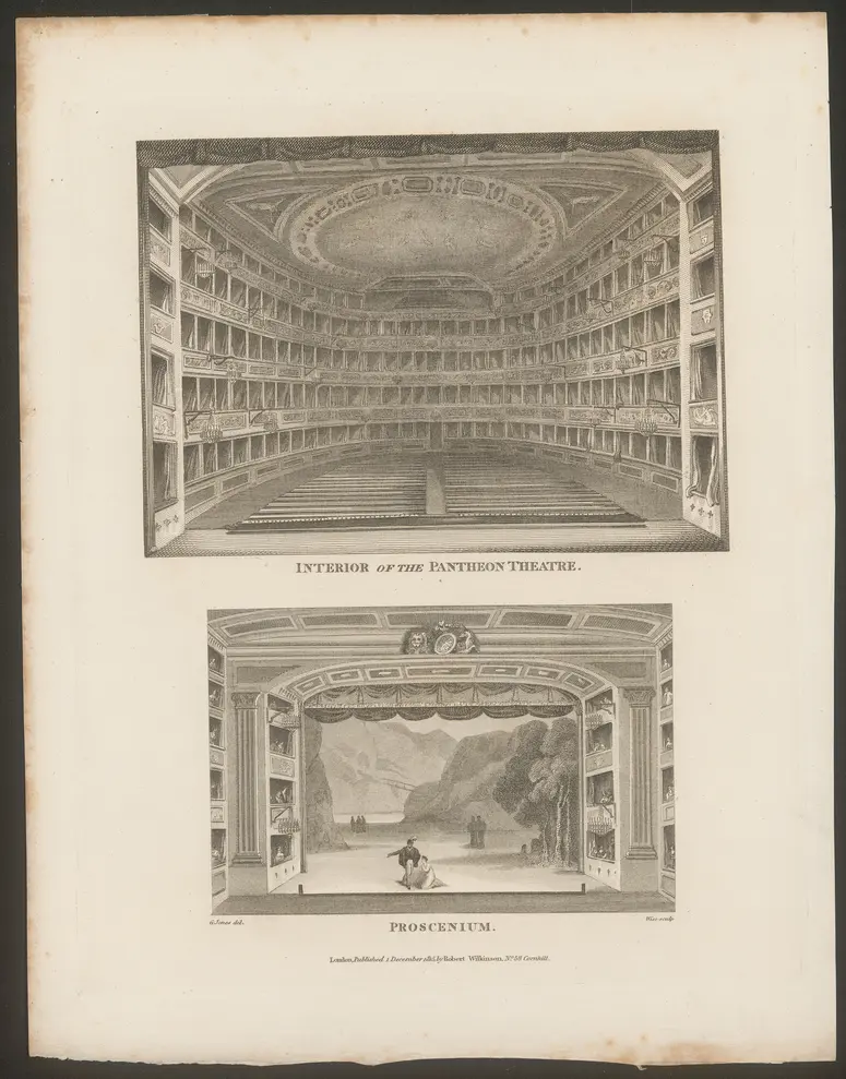 London, Pantheon Theatre, Titel in Vorlageform: Interior of the Pantheon Theatre. / Proscenium., Titel der Serie: Londina Illustrata