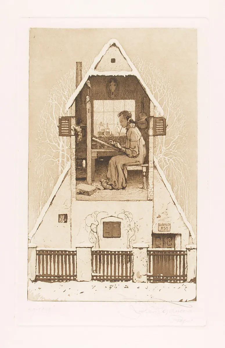 Richard Teschner, Alternativtitel: Atelier in Prag, Bubenc 250, Alternativtitel: Neujahrsgruß, Alternativtitel: Neujahrswunsch