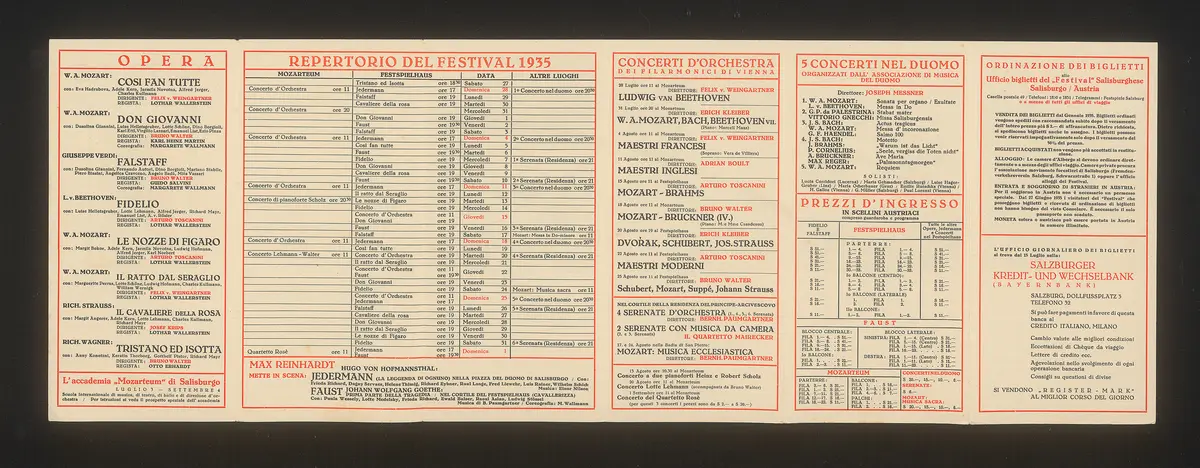Salzburger Festspiele 1935, Titel in Vorlageform: Salzburg Festival 1935, Verweis auf Stücktitel: Cosi fan tutte, Verweis auf Stücktitel: Don Giovanni, Verweis auf Stücktitel: Elektra, Verweis auf Stücktitel: Falstaff, Verweis auf Stücktitel: Fidelio, Verweis auf Stücktitel: Figaros Hochzeit, Verweis auf Stücktitel: Iphigenie auf Tauris, Verweis auf Stücktitel: Der Rosenkavalier, Verweis auf Stücktitel: Tristan und Isolde, Verweis auf Stücktitel: Jedermann, Verweis auf Stücktitel: Faust