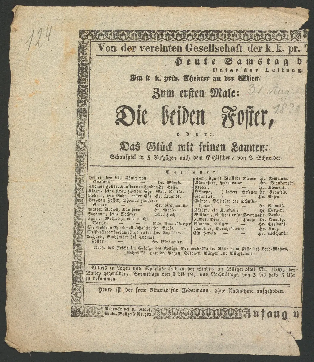 Die beiden Foster, oder Das Glück mit seinen Launen, Alternativtitel: Gebrüder Foster, oder Das Glück mit seinen Launen (Originaltitel)