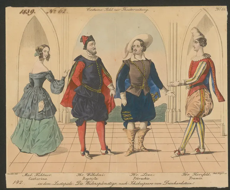Die Widerspänstige, Alternativtitel: Die Widerspenstige, Alternativtitel: Der Widerspenstigen Zähmung (The Taming of the Shrew), Titel der Serie: Costume-Bild, Name der Zeitschrift: Wiener Theaterzeitung