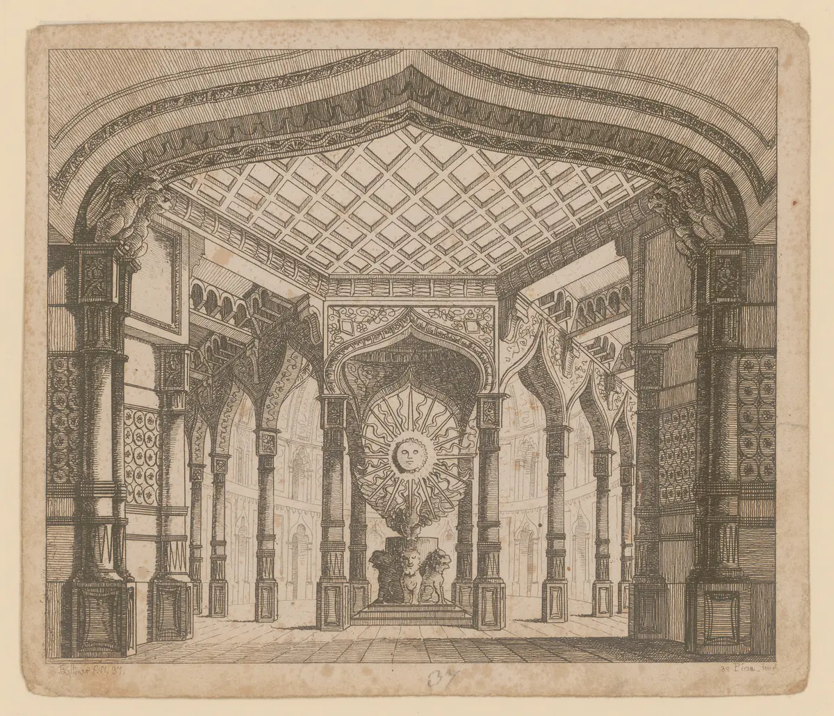 Cyrus und Astiages, Alternativtitel: Cyrus und Astyages, Titel der Serie: Theaterdecorationen nach den Original Skitzen des k.k. Hof Theater Mahlers Anton de Pian, gestochen und verlegt von Norbert Bittner.