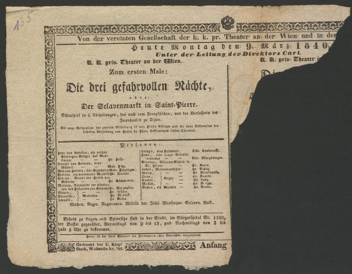 Die drei gefahrvollen Nächte, oder Der Sclavenmarkt in Saint-Pierre