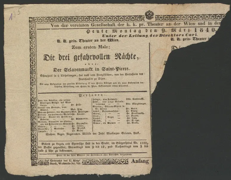 Die drei gefahrvollen Nächte, oder Der Sclavenmarkt in Saint-Pierre