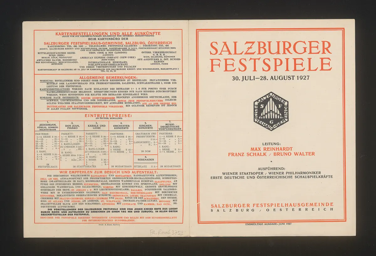Salzburger Festspiele 1927, Verweis auf Stücktitel: Fidelio, Verweis auf Stücktitel: Don Juan, Verweis auf Stücktitel: Figaros Hochzeit, Verweis auf Stücktitel: Kabale und Liebe, Verweis auf Stücktitel: Sommernachtstraum, Verweis auf Stücktitel: Jedermann