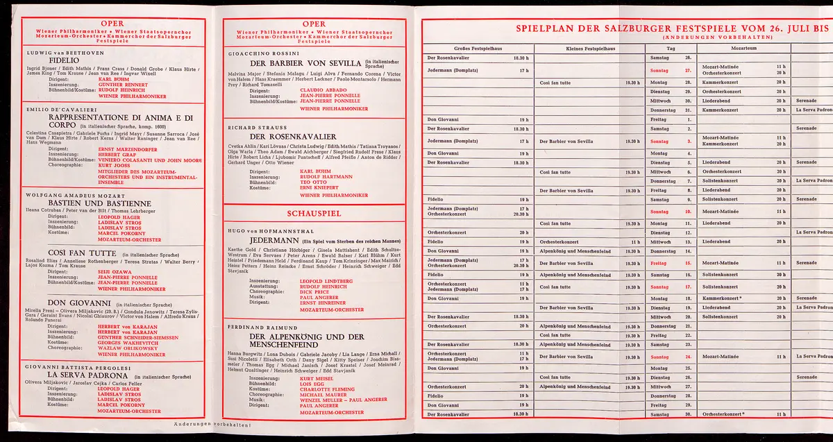 Salzburger Festspiele 1969, Titel in Vorlageform: Salzburg Festival 1969, Verweis auf Stücktitel: Fidelio, Verweis auf Stücktitel: Rappresentatione di anima e di corpo, Verweis auf Stücktitel: Bastien und Bastienne, Verweis auf Stücktitel: Cosi fan tutte, Verweis auf Stücktitel: Don Giovanni, Verweis auf Stücktitel: La serva padrona, Verweis auf Stücktitel: Der Barbier von Sevilla, Verweis auf Stücktitel: Der Rosenkavalier, Verweis auf Stücktitel: Jedermann, Verweis auf Stücktitel: Der Alpenkönig und der Menschenfeind