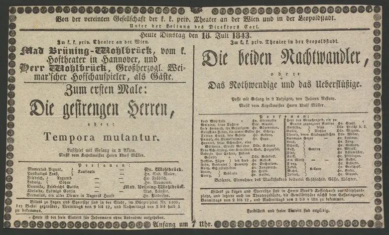 Die gestrengen Herren, oder Tempora mutantur, Die beiden Nachtwandler, oder Das Nothwendige und das Ueberflüßige, Die beiden Nachtwandler, oder Das Notwendige und das Überflüssige