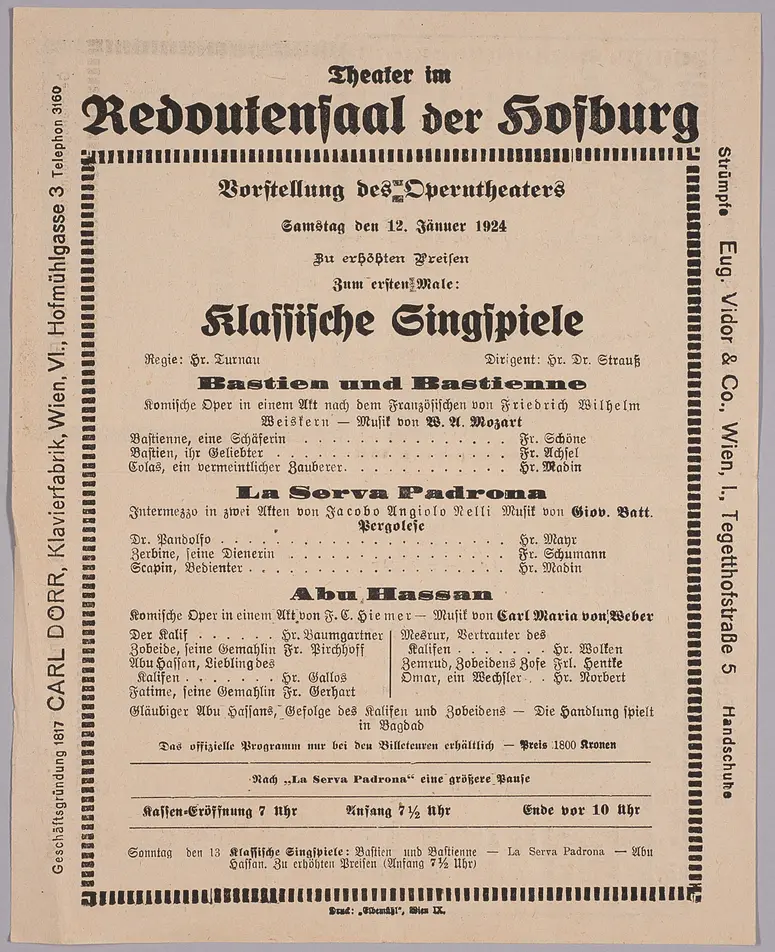 Klassische Singspiele, Bastien und Bastienne, La Serva Padrona, Abu Hassan