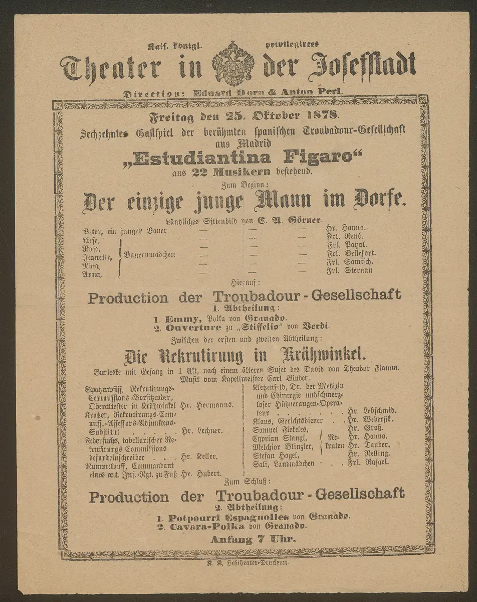 Der einzige junge Mann im Dorfe, Die Rekrutierung in Krähwinkel, Estudiantina Figaro
