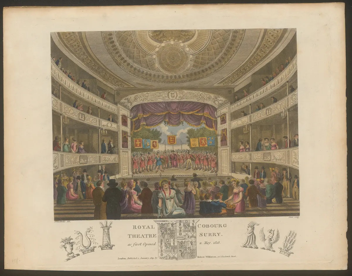London, Old Vic Theatre, Alternativtitel: London, Royal Coburg Theatre, Alternativtitel: London, Royal Victorian Theatre, Titel in Vorlageform: Royal Cobourg Theatre, Surry, as first Opened 11. May ,1818., Titel der Serie: Londina Illustrata