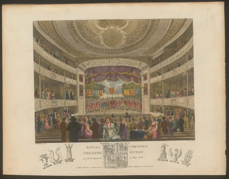 London, Old Vic Theatre, Alternativtitel: London, Royal Coburg Theatre, Alternativtitel: London, Royal Victorian Theatre, Titel in Vorlageform: Royal Cobourg Theatre, Surry, as first Opened 11. May ,1818., Titel der Serie: Londina Illustrata