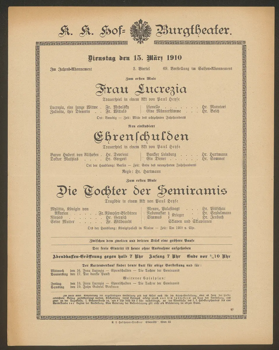 Frau Lucrezia, Ehrenschulden, Die Tochter der Semiramis