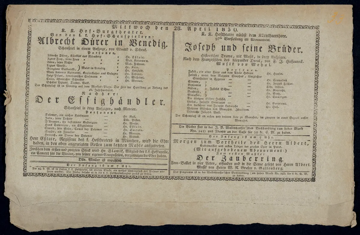 Albrecht Dürer in Venedig, Der Essighändler, Joseph und seine Brüder, Der Zauberring