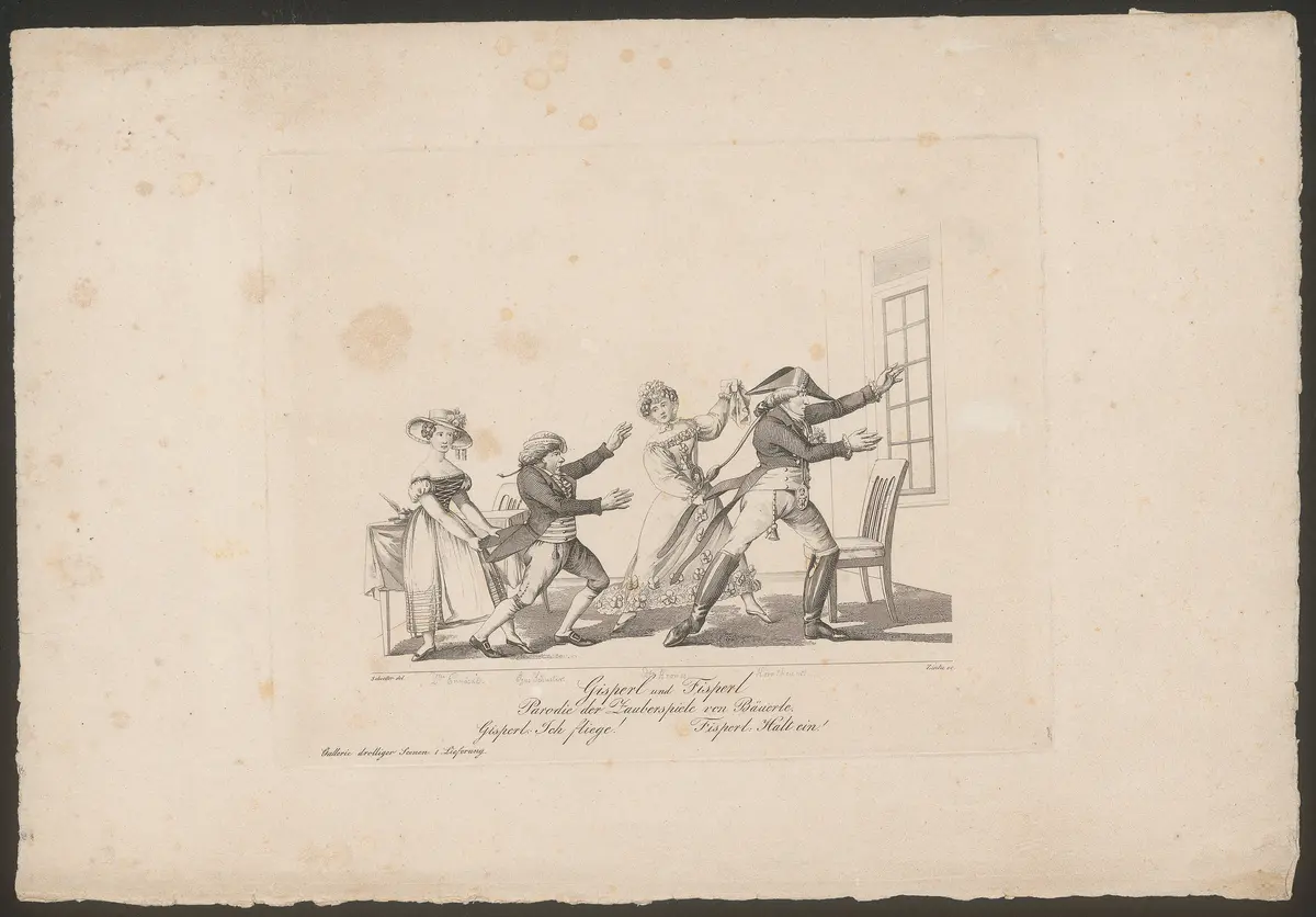 Gisperl und Fisperl, Titel der Serie: Gallerie drolliger Scenen, Name der Zeitschrift: Wiener Theaterzeitung
