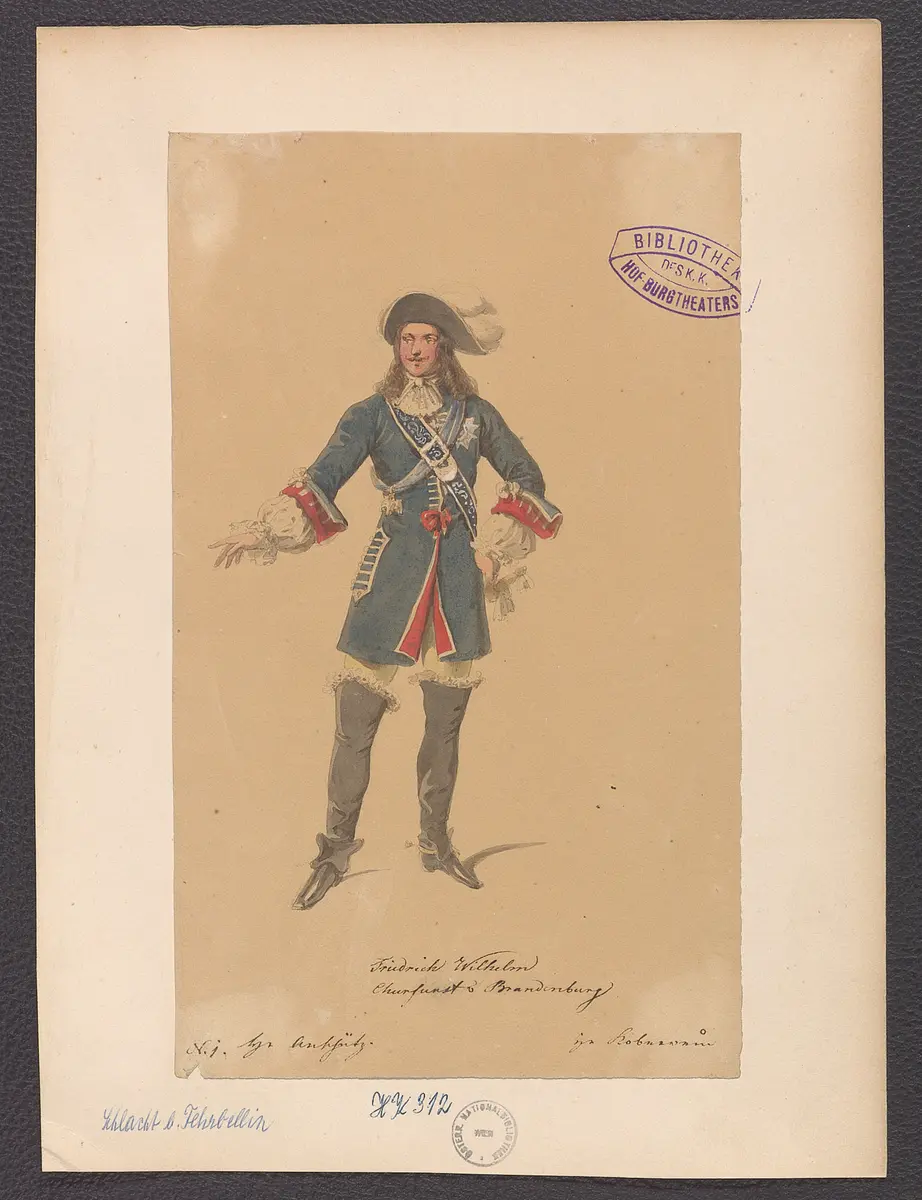 Figurinen des k.k. Hof-Burgtheaters, Originaltitel: Prinz Friedrich von Homburg, Titel der Veranstaltung: Die Schlacht bei Fehrbellin