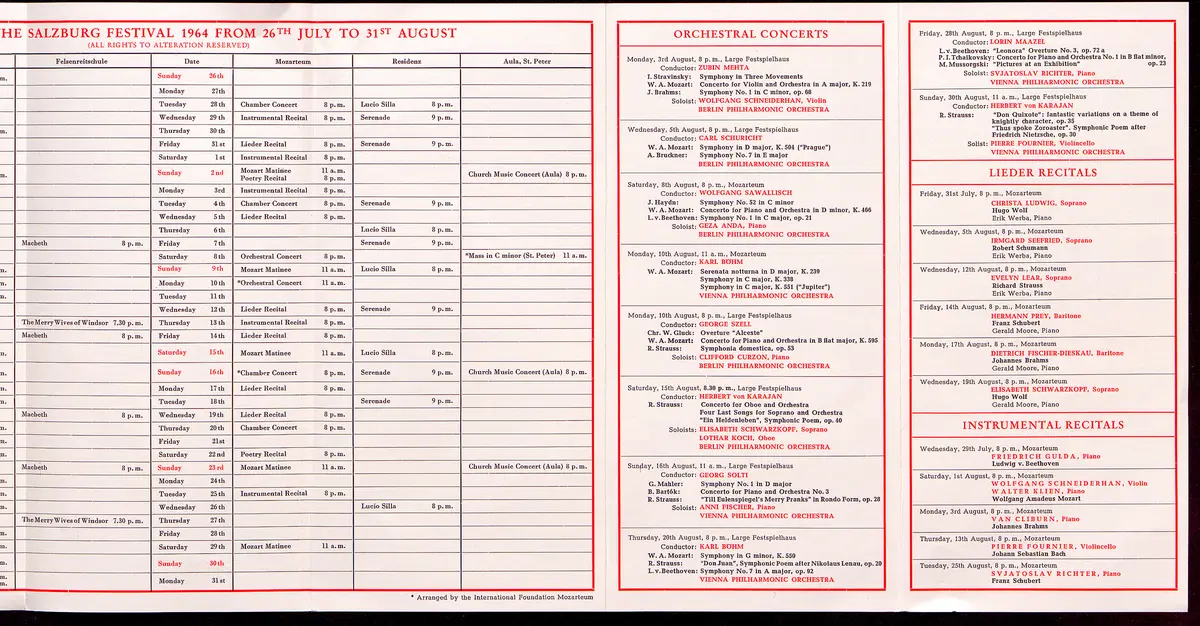 Salzburger Festspiele 1964, Titel in Vorlageform: Salzburg Festival 1964, Verweis auf Stücktitel: Cosi fan tutte, Verweis auf Stücktitel: Figaros Hochzeit, Verweis auf Stücktitel: Lucio Silla, Verweis auf Stücktitel: Die Zauberflöte, Verweis auf Stücktitel: Ariadne auf Naxos, Verweis auf Stücktitel: Elektra, Verweis auf Stücktitel: Der Rosenkavalier, Verweis auf Stücktitel: Macbeth, Verweis auf Stücktitel: Jedermann, Verweis auf Stücktitel: Faust, Verweis auf Stücktitel: Die lustigen Weiber von Windsor