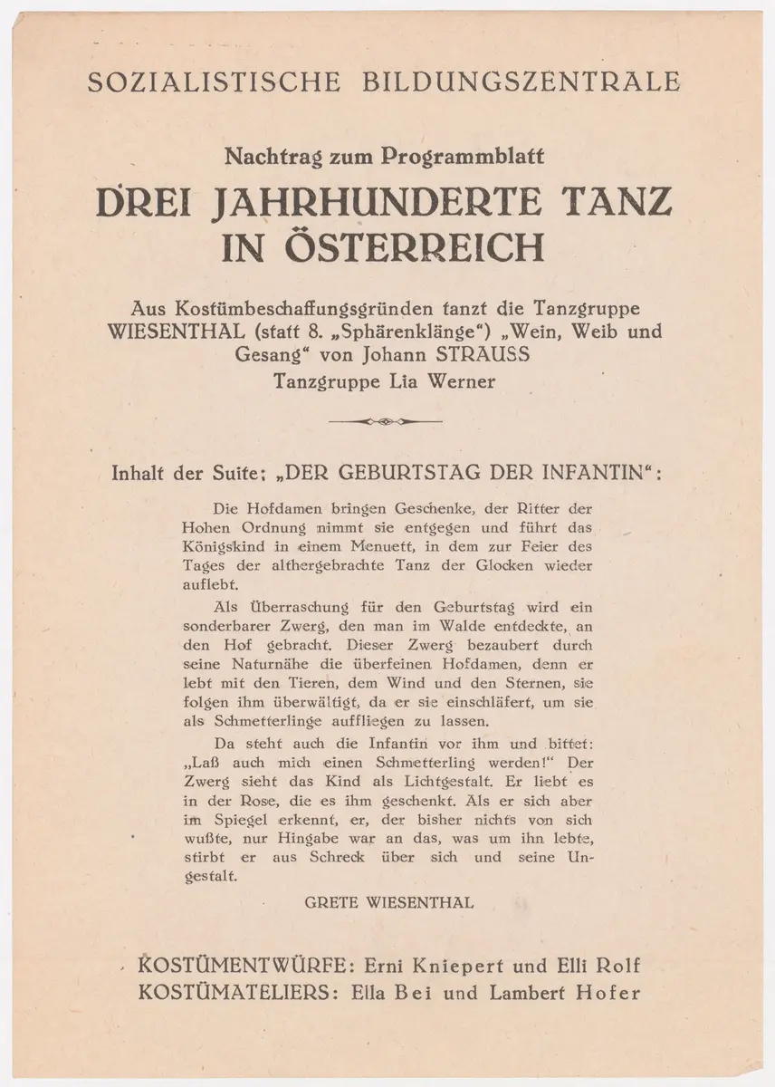Drei Jahrhunderte Tanz in Österreich, Verweis auf Stücktitel: Der Geburtstag der Infantin