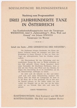 Drei Jahrhunderte Tanz in Österreich, Verweis auf Stücktitel: Der Geburtstag der Infantin