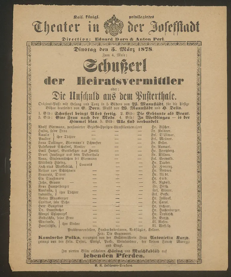 Schußerl der Heiratsvermittler oder Die Unschuld aus dem Pusterthale, Das Kind der Natur (ebenfalls verwendeter Titel)
