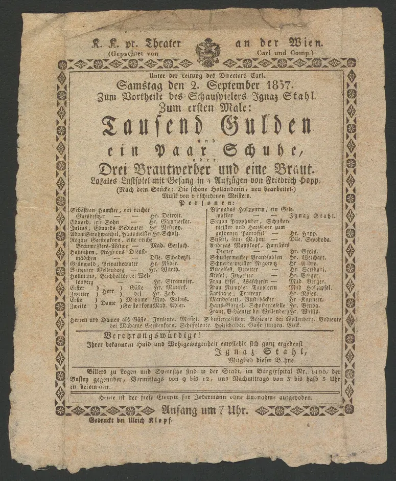 Tausend Gulden und ein Paar Schuhe, oder Drei Brautwerber und eine Braut