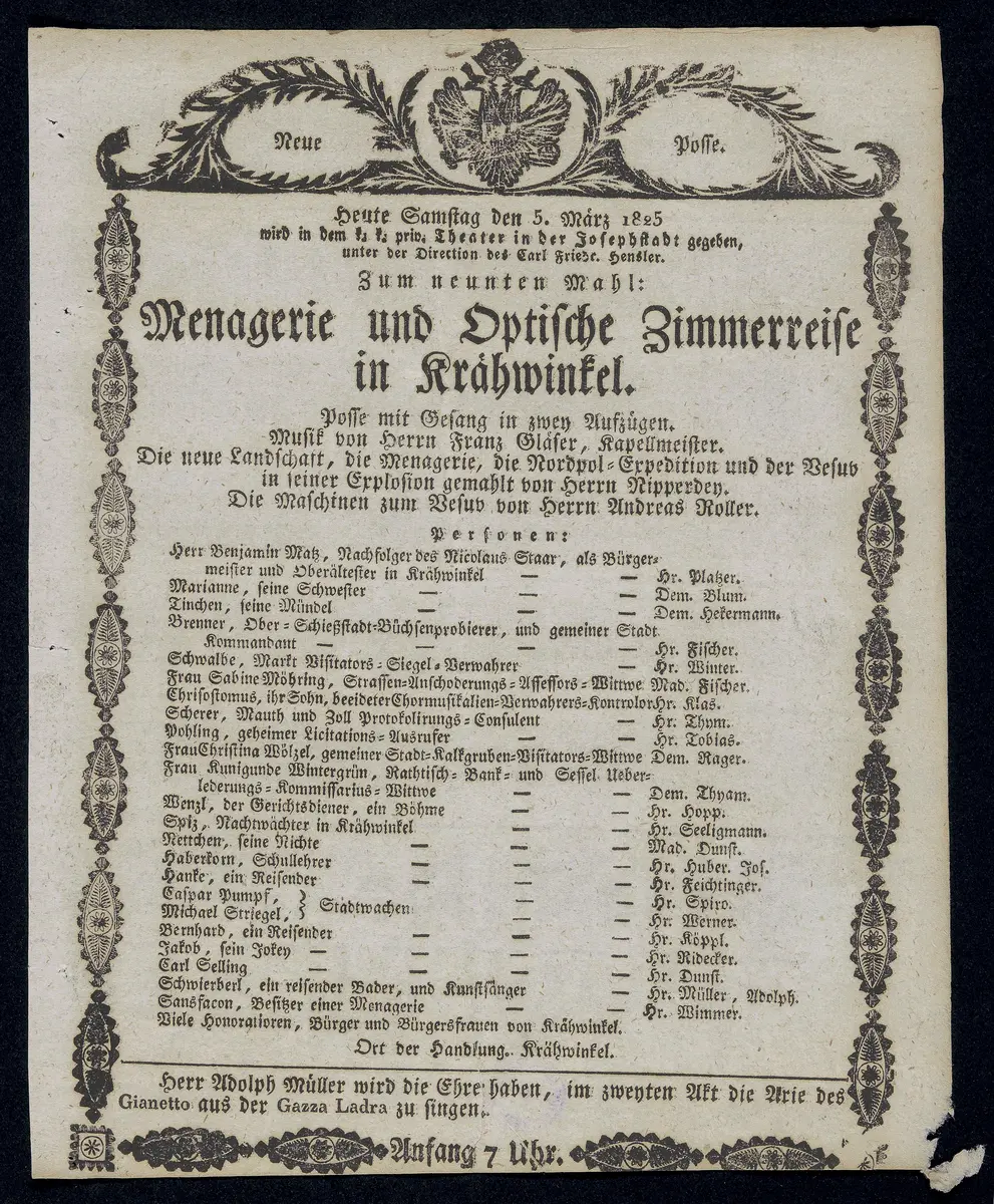 Menagerie und optische Zimmerreise in Krähwinkel