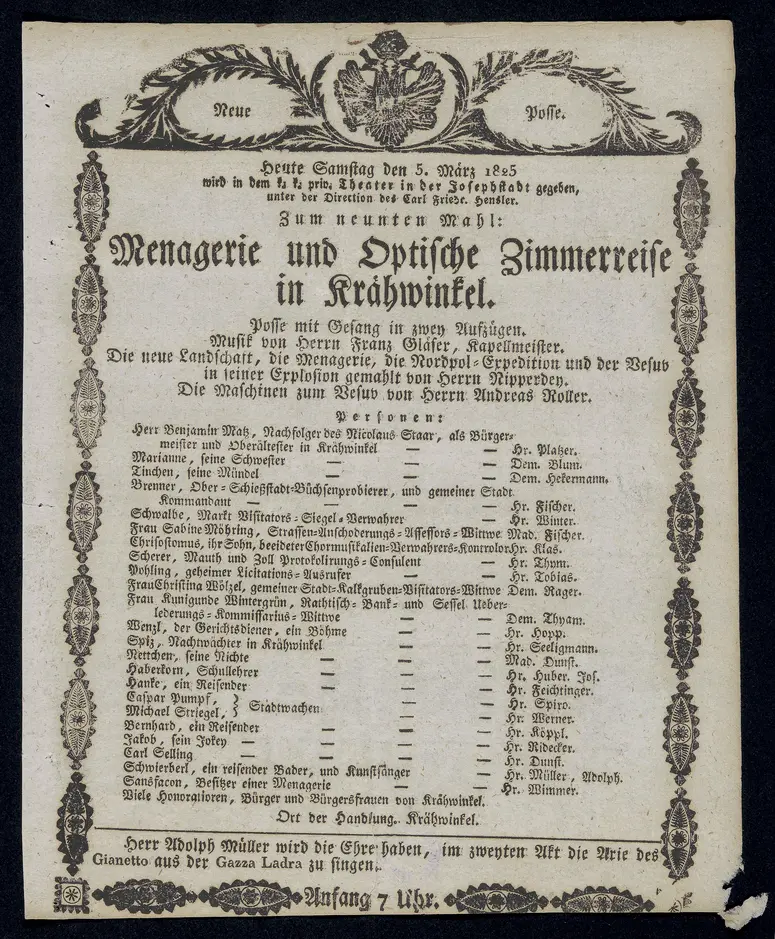 Menagerie und optische Zimmerreise in Krähwinkel