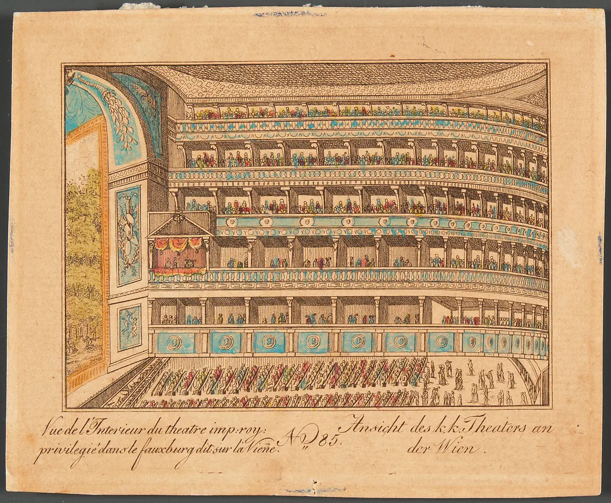 Wien, Theater an der Wien, Titel in Vorlageform: Ansicht des k.k. Theaters an der Wien, Titel in Vorlageform: Vue de l'Interieur du theatre imp. roy. privilegie dans le fauxburg dit sur la Viene, Titel der Serie: Ansichten-Sammlung der Berühmtesten Palläste, Gebäude und der Schönsten Gegenden vor und um Wien