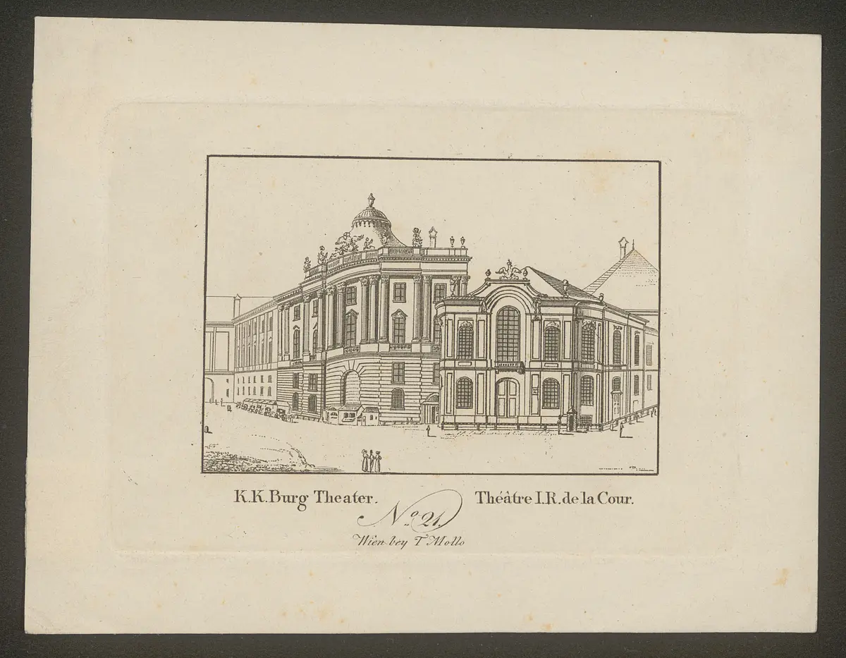 Wien, Altes Burgtheater, Titel in Vorlageform: K.K. Burg Theater / Théâtre I.R. de la Cour