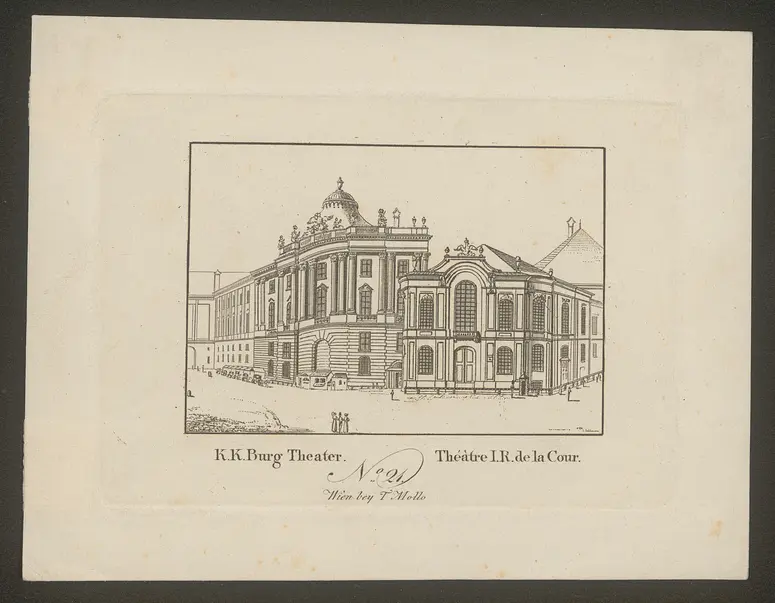 Wien, Altes Burgtheater, Titel in Vorlageform: K.K. Burg Theater / Théâtre I.R. de la Cour