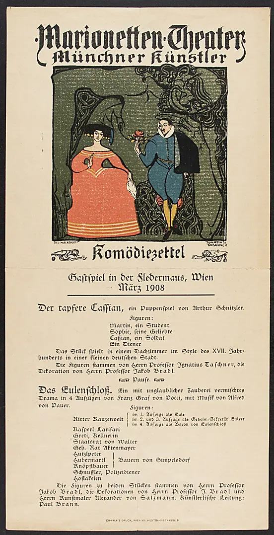 Marionetten-Theater Münchner Künstler, Weiterer Titel: Kabarett Fledermaus, Verweis auf Stücktitel: Der tapferer Cassian, Verweis auf Stücktitel: Das Eulenschloß