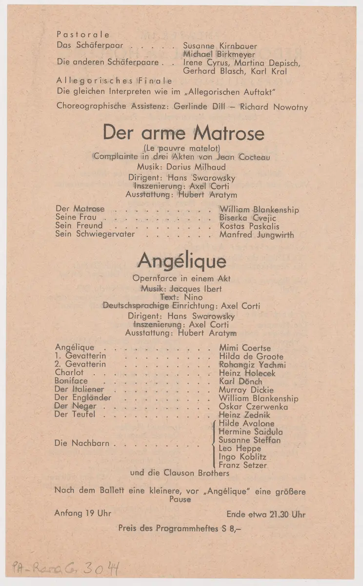 Hommage à Couperin, Der arme Matrose, Angélique
