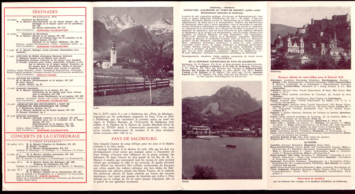 Salzburger Festspiele 1956, Titel in Vorlageform: Salzbourg Festival 1956, Verweis auf Stücktitel: Cosi fan tutte, Verweis auf Stücktitel: Don Giovanni, Verweis auf Stücktitel: Entführung aus dem Serail, Figaros Hochzeit, Verweis auf Stücktitel: Idomeneo, Verweis auf Stücktitel: Zauberflöte, Verweis auf Stücktitel: Jedermann, Verweis auf Stücktitel: Egmont