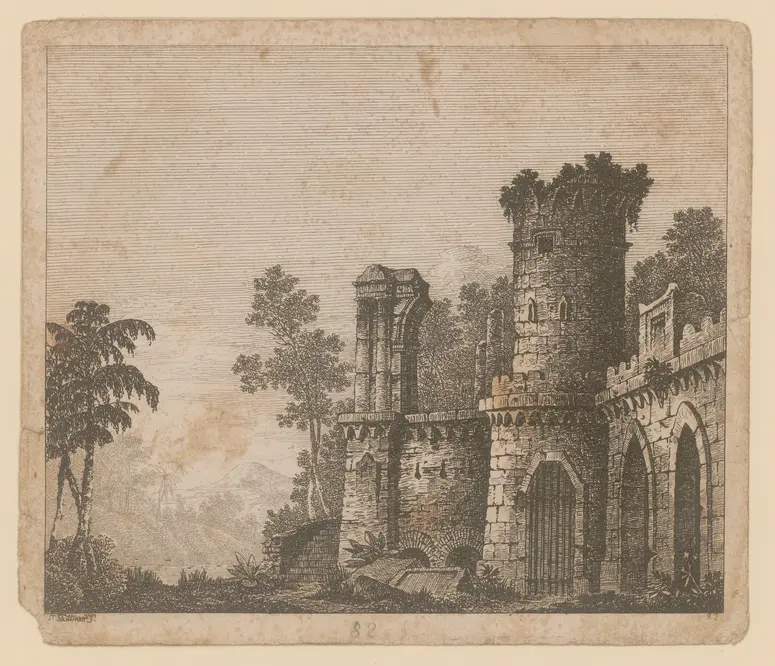 Bathmendi, Titel der Serie: Theaterdecorationen nach den Originalskitzen des k.k. Hoftheatermahlers Joseph Platzer radirt und verlegt von Norbert Bittner