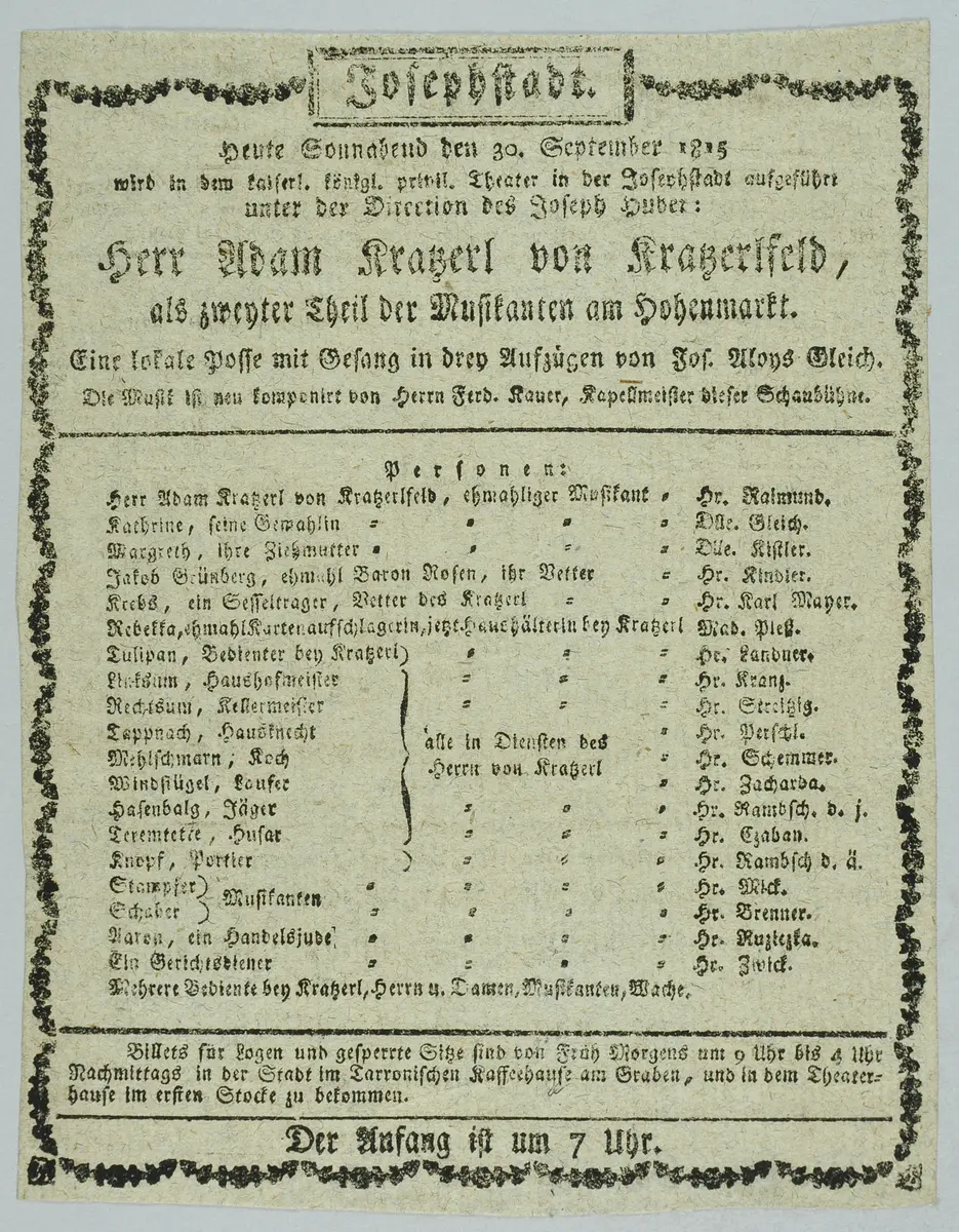 Herr Adam Kratzerl von Kratzerlfeld, als zweyter Theil der Musikanten am Hohenmarkt