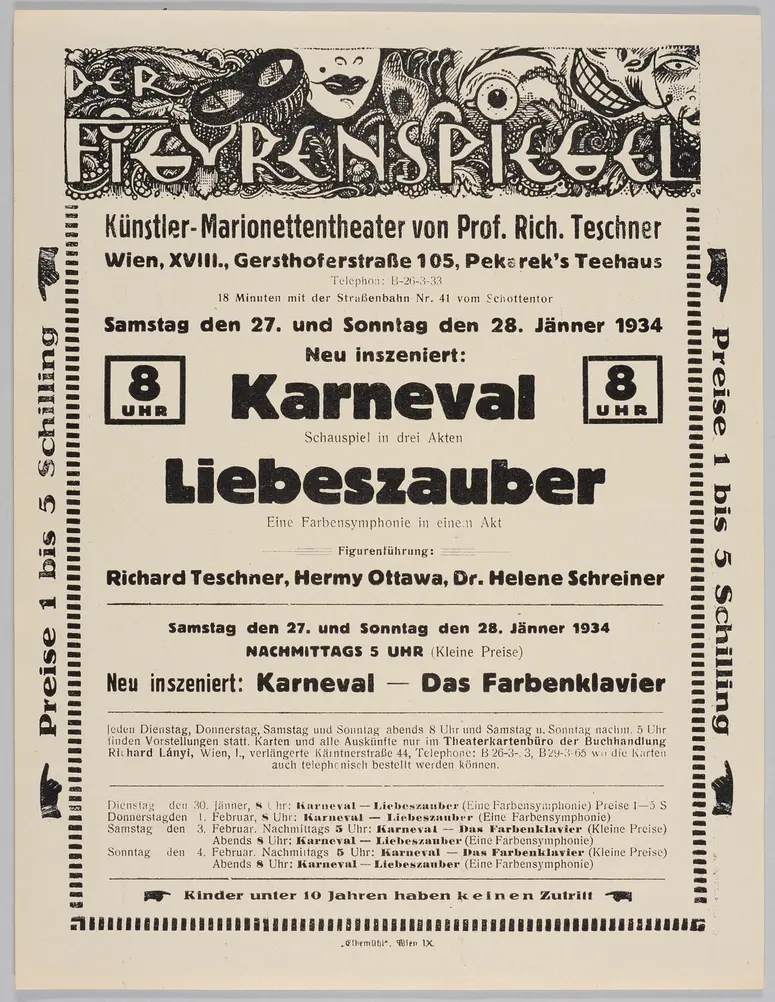 Der Figurenspiegel, Verweis auf Stücktitel: Karneval / Traum im Karneval, Verweis auf Stücktitel: Liebeszauber, Verweis auf Stücktitel: Das Farbenklavier