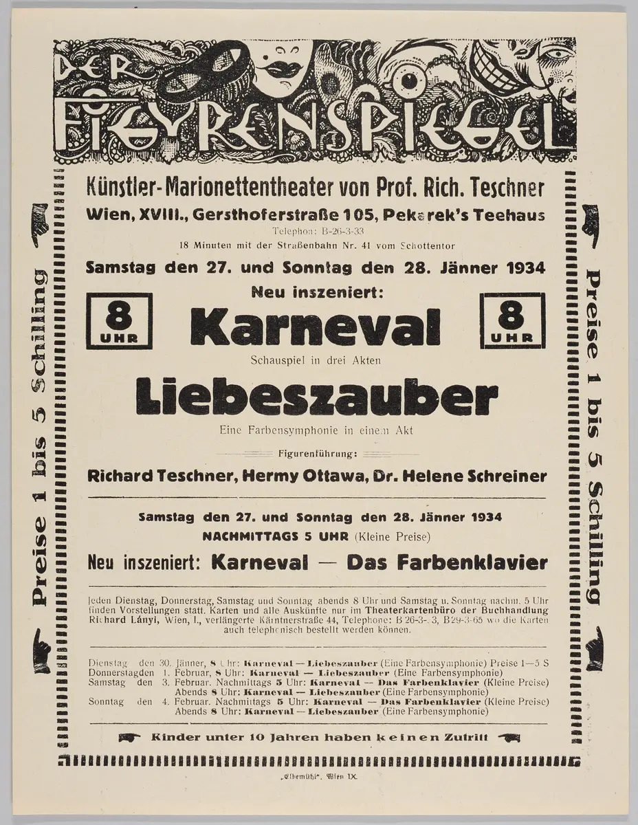 Der Figurenspiegel, Verweis auf Stücktitel: Karneval / Traum im Karneval, Verweis auf Stücktitel: Liebeszauber, Verweis auf Stücktitel: Das Farbenklavier