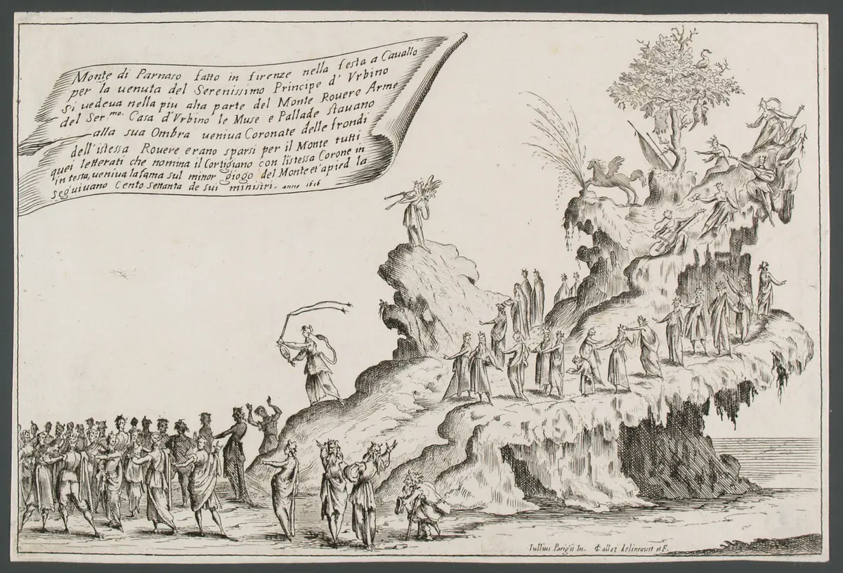 Guerra di bellezza, Titel in Vorlageform: Guerra di bellezza. Festa a cavallo fatta in Firenze per la venuta del Serenissimo Principe d'Urbino. L'Ottobre del 1616.