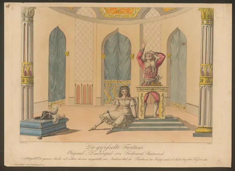 Die gefesselte Fantasie, Alternativtitel: Die gefesselte Phantasie, Titel der Serie: Gallerie drolliger Scenen, Name der Zeitschrift: Wiener Theaterzeitung