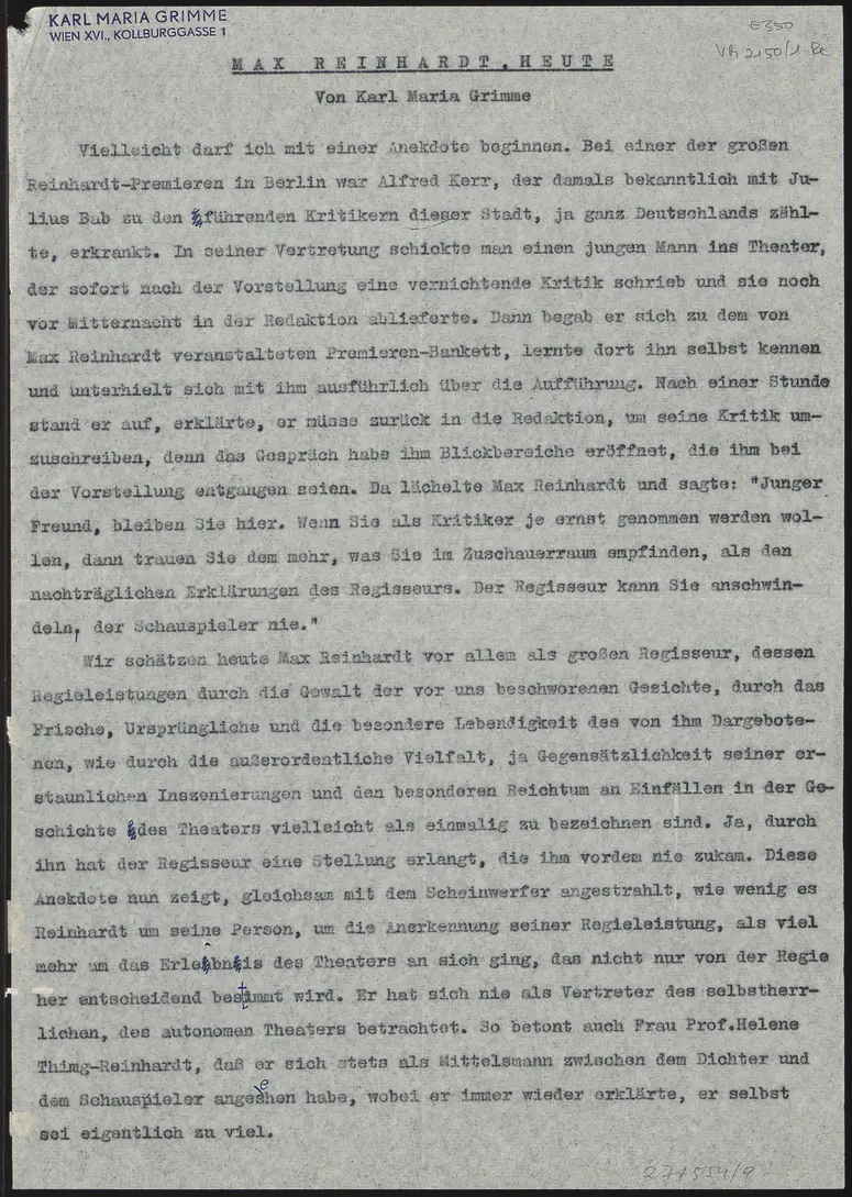 Max Reinhardt heute