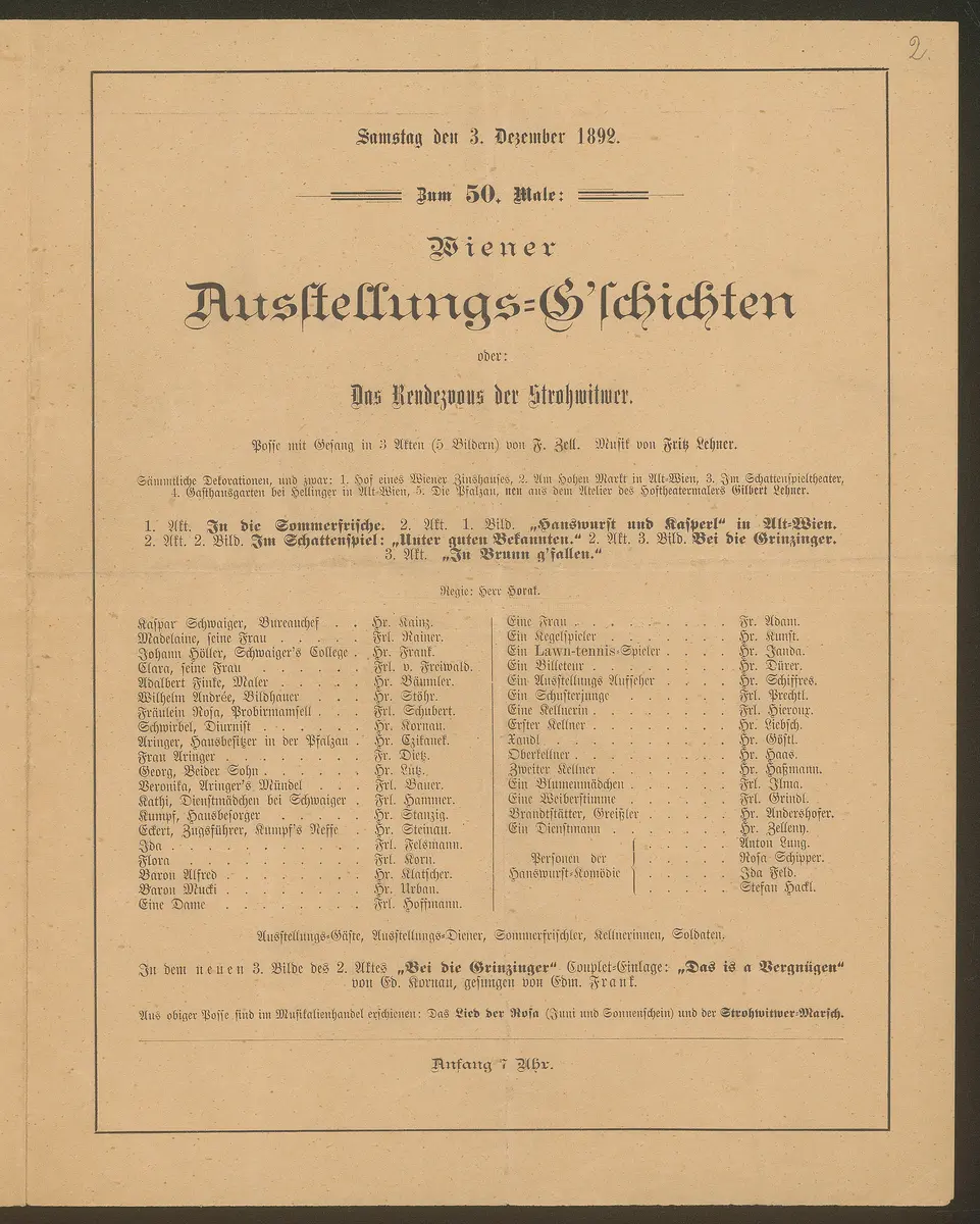 Wiener Ausstellungs-G'schichten oder das Rendezvous der Strohwitwer