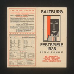 Salzburger Festspiele 1936, Titel in Vorlageform: Salzburg Festival 1936, Verweis auf Stücktitel: Cosi fan tutte, Verweis auf Stücktitel: Der Corregidor, Verweis auf Stücktitel: Don Giovanni, Verweis auf Stücktitel: Falstaff, Verweis auf Stücktitel: Fidelio, Verweis auf Stücktitel: Figaros Hochzeit, Verweis auf Stücktitel: Die Meistersinger von Nürnberg, Verweis auf Stücktitel: Orpheus und Eurydike, Verweis auf Stücktitel: Tristan und Isolde, Verweis auf Stücktitel: Jedermann, Verweis auf Stücktitel: Faust