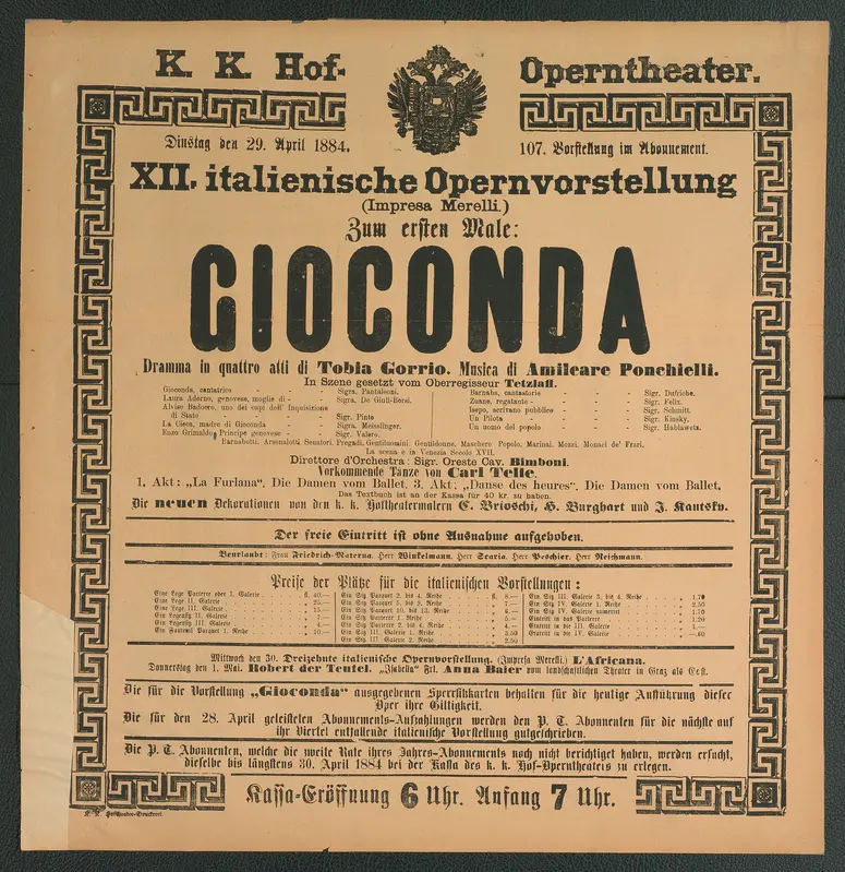 La Gioconda, Titel in Vorlageform: Gioconda